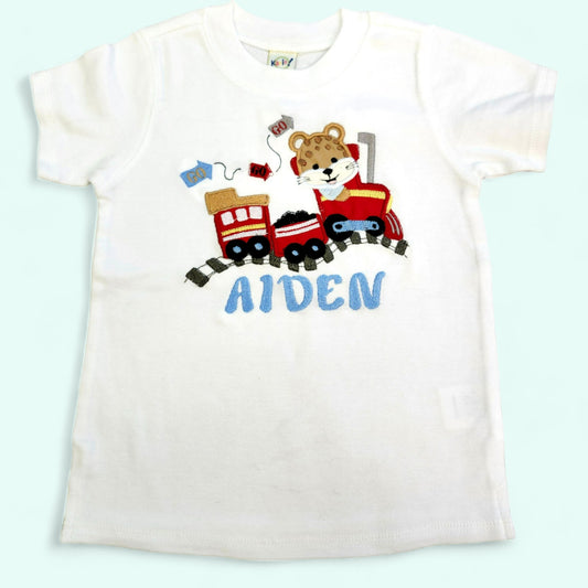 Personalized Birthday Shirt | Boys Tee | Embroidered T-Shirt |  Personalized Train Birthday Shirt