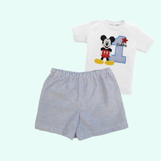 Mickey 1st Birthday Outfit, Boys Personalized shorts set , Boys First Birthday Outfit,