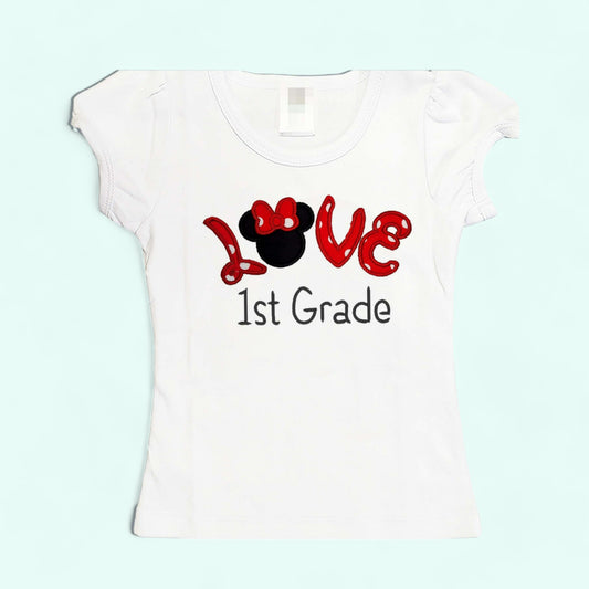 Back to School Shirt, First Grade Minnie Girls T-Shirt, Love First Grade School Shirt, Girls Minnie School  Shirt