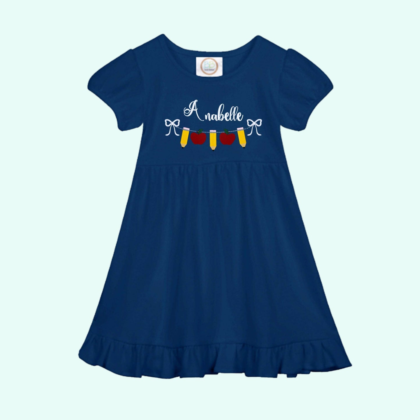 Back to School Personalized Dress, Girls Pencil School dress,  Apple school outfits, Personalized Girls back to school dress,  School Dress