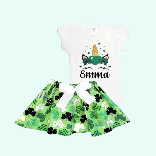 St. Patrick Day Outfit, St Patrick Day, Girls St. Patrick Day Shirt - Skirt, Baby St Patrick Day Set, Shamrock Outfit for Girls