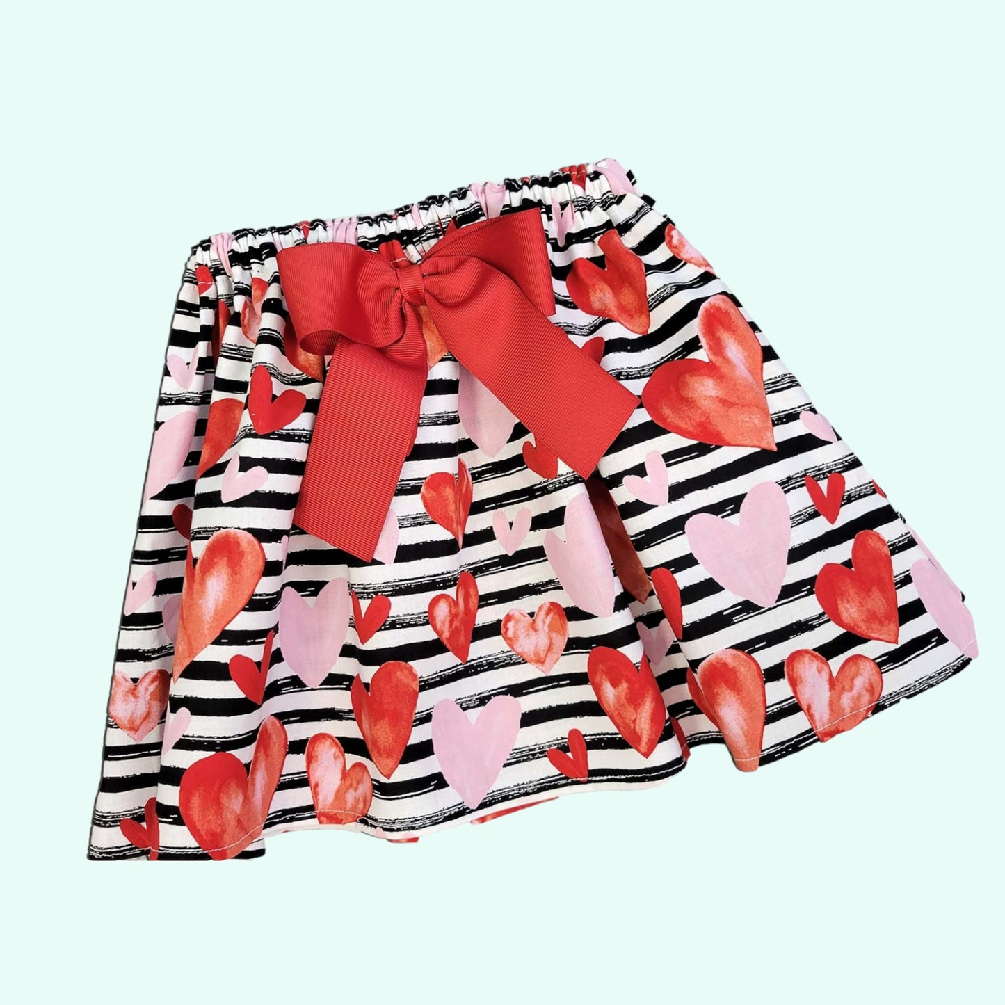 Valentine Outfit for Girls,  Personalized Girls Valentine Outfit, Hearts Skirt, Black and Red Personalized Valentine Outfit For Toddlers