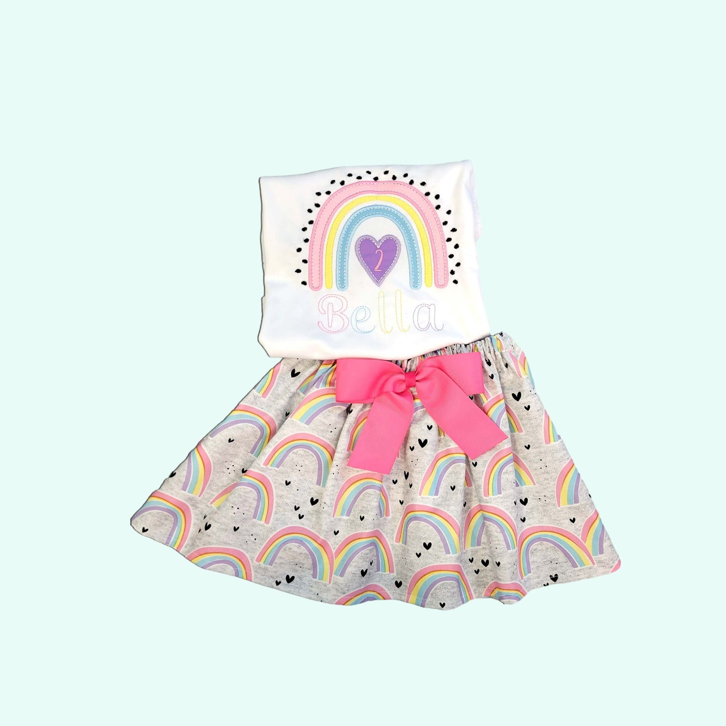 Rainbow Birthday Outfit, Girls Birthday Set, Toddler First Birthday, Rainbow and Hearts  Outfit,  Girls Outfits , Skirt and Shirt outfit