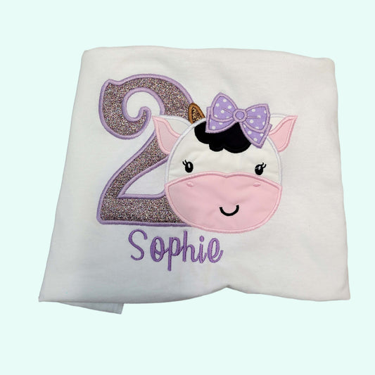 Personalized Birthday Shirt. Cow Personalized Shirt. Toddler Girl Shirt. Embroider Personalized Shirt