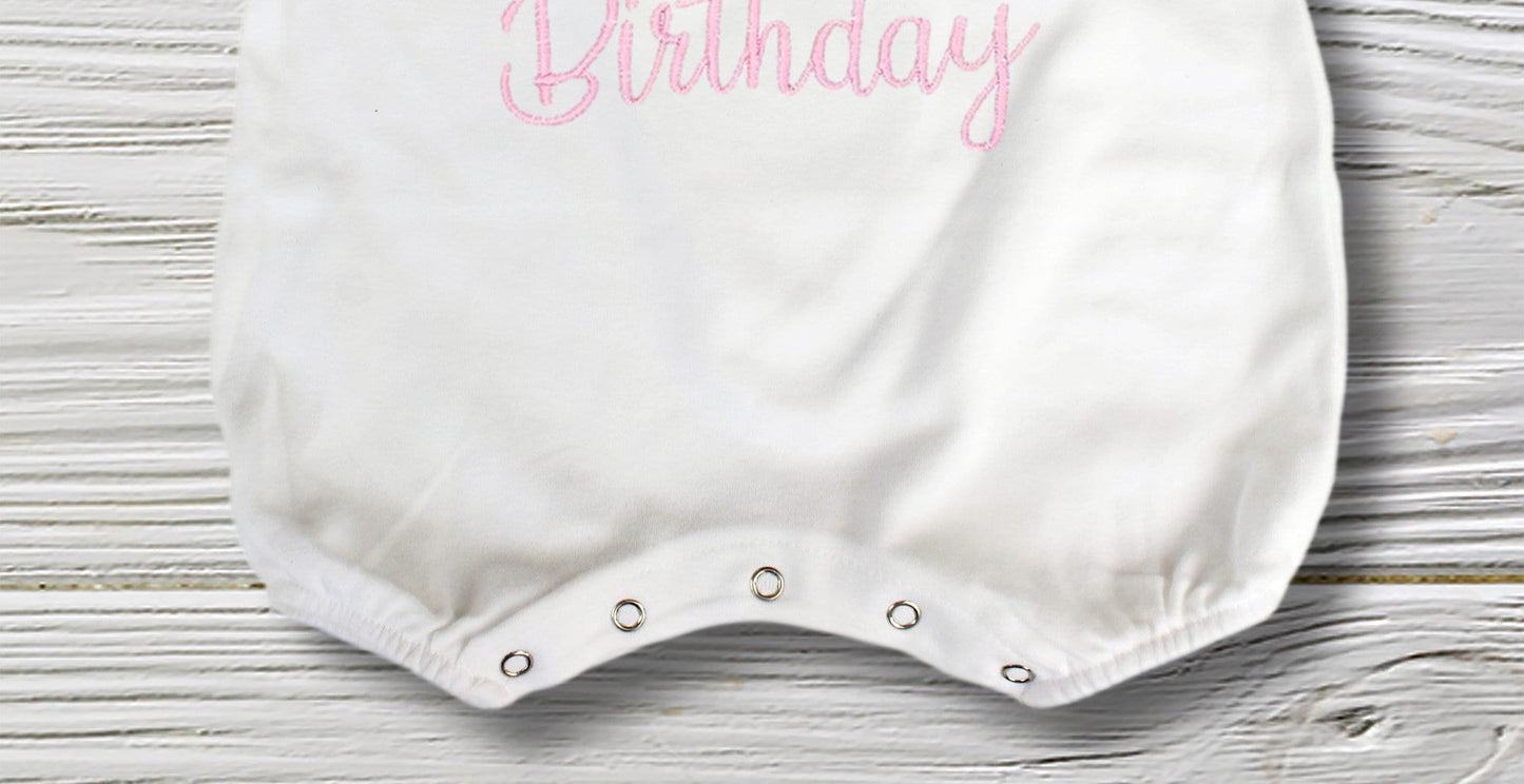 Halfway to One Baby Girl Romper - Sweet Cupcake Embroidery, 1/2 Birthday Outfit