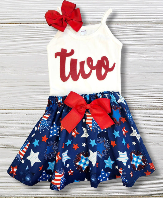 Girl 4th of July outfit, Age personalized patriotic clothes blue red  skirt, Patriotic baby girl 4th of July Age clothes set