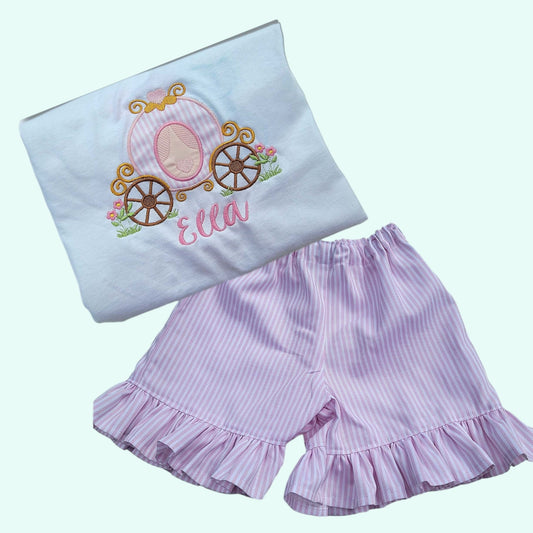 Cinderella carriage Short Outfit,  Girl Birthday Short Outfit, Personalized Shirt, Birthday Cinderella Outfit, Carriage girls Short set
