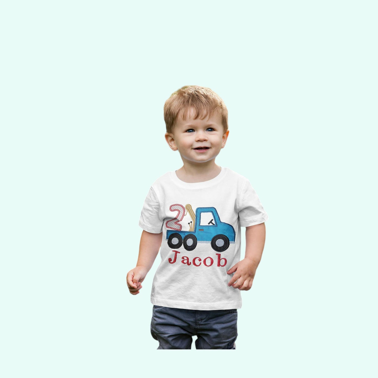 Boys tow truck embroidered shirt | Birthday boy shirt | Boys shirt | First birthday boy shirt | Boys truck name age shirt