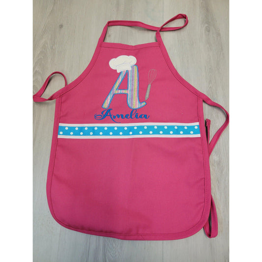 Kids personalized apron with Name and Initial, Glitter fabric embroidered applique, Girls baking apron, Girls Aprons